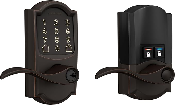 Schlage BE499WB CAM 619 Encode Plus WiFi Deadbolt Smart Lock, Keyless Entry Touchscreen Door Lock with Camelot Trim, Satin Nickel